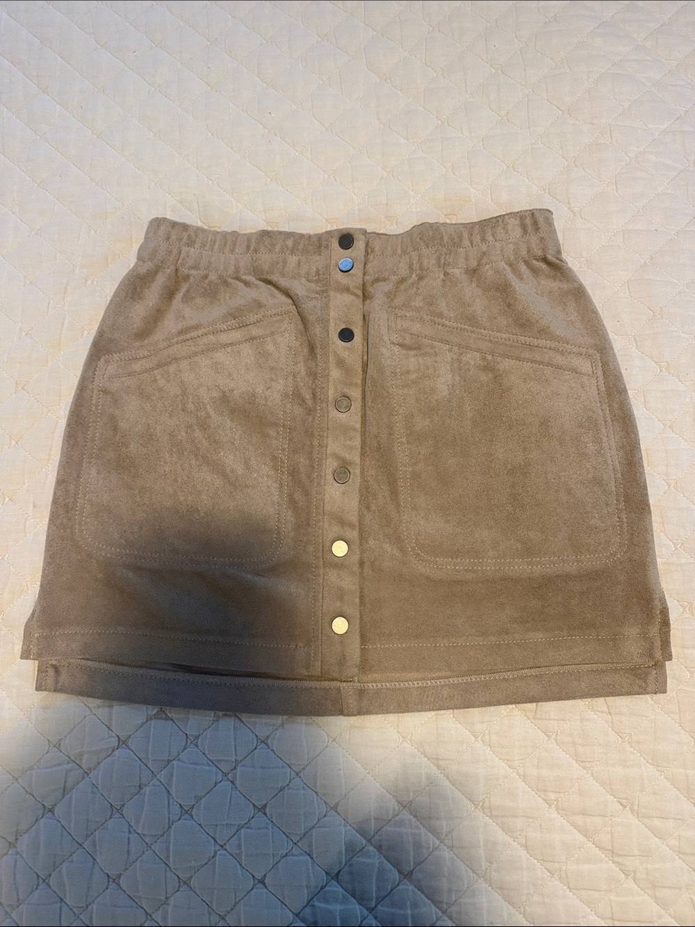 BCBGMaxAzria Taupe Suede Button-Front Mini Skirt